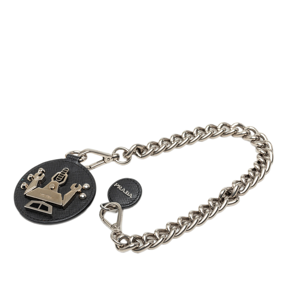 Pre-Loved Prada Saffiano and Brass Robot Chain Brooch